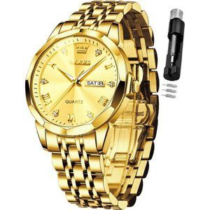 Watch for Men Diamond Business Dress Analog Quartz Stainless Steel Waterproof